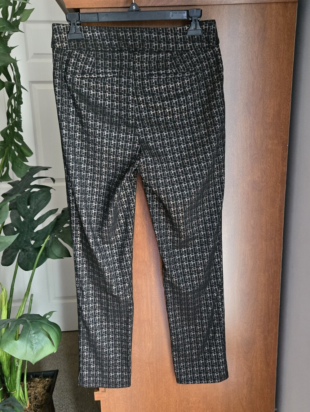 Chico's Black & Metallic Brown Geometric Slim Ankle Pants - Picture 3 of 5